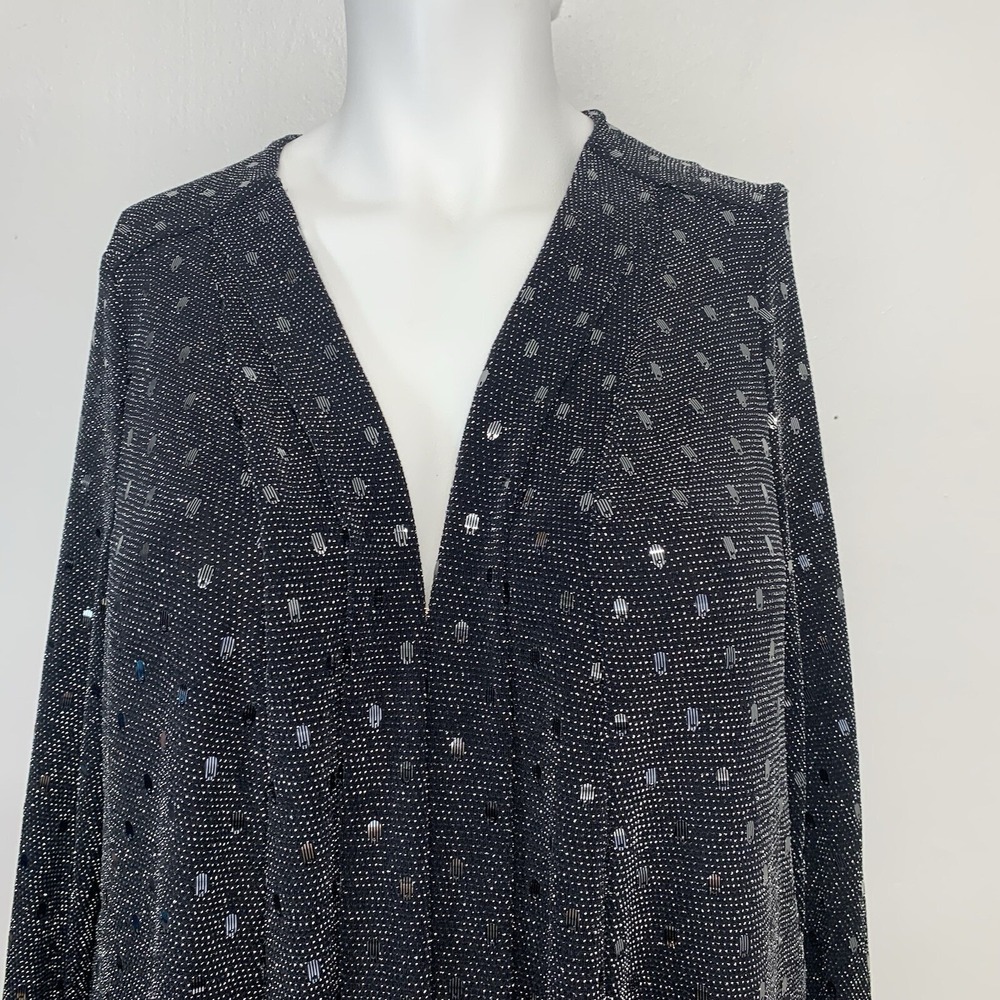 Avenue  Sequin Metallic Open Front Cardigan Women 22/24 Silver Black Sparkly - Picture 3 of 11